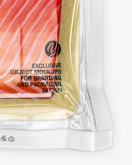 Clear Plastic Flow-Pack with Salmon Fish Fillet Mockup