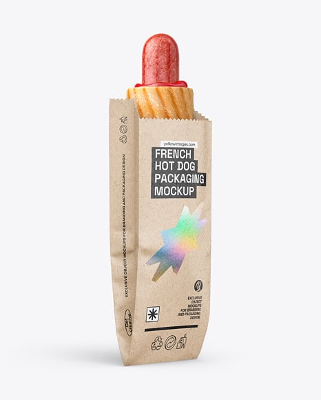 Kraft Paper Bag with Hot Dog Mockup - Cylindrical box mockup
