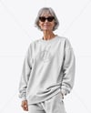 Smiling Old Woman in Oversize Sweatshirt & Sweatpants Mockup