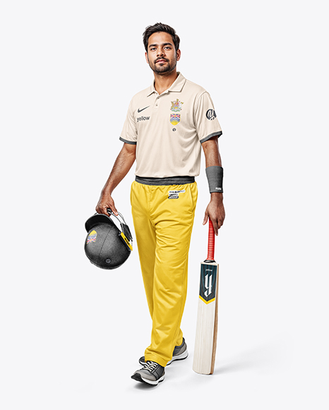 Indian Man Wearing Full Cricket Kit with Bat - Mens+Polo+Mockup+FrontView+Download+Mens+Polo+Mockup+...