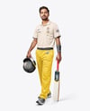 Indian Man Wearing Full Cricket Kit with Bat