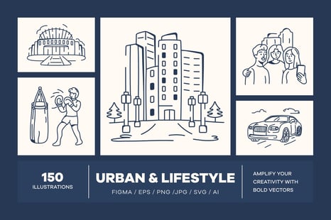 Urban and Lifestyle Illustrations Bundle - Exploding bundle poster typeface bundle