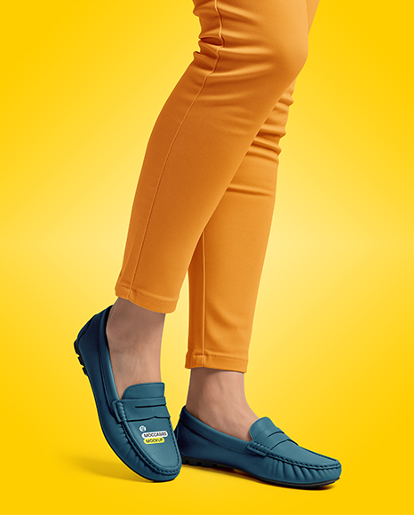 Leather Moccasins on Women's Legs Mockup