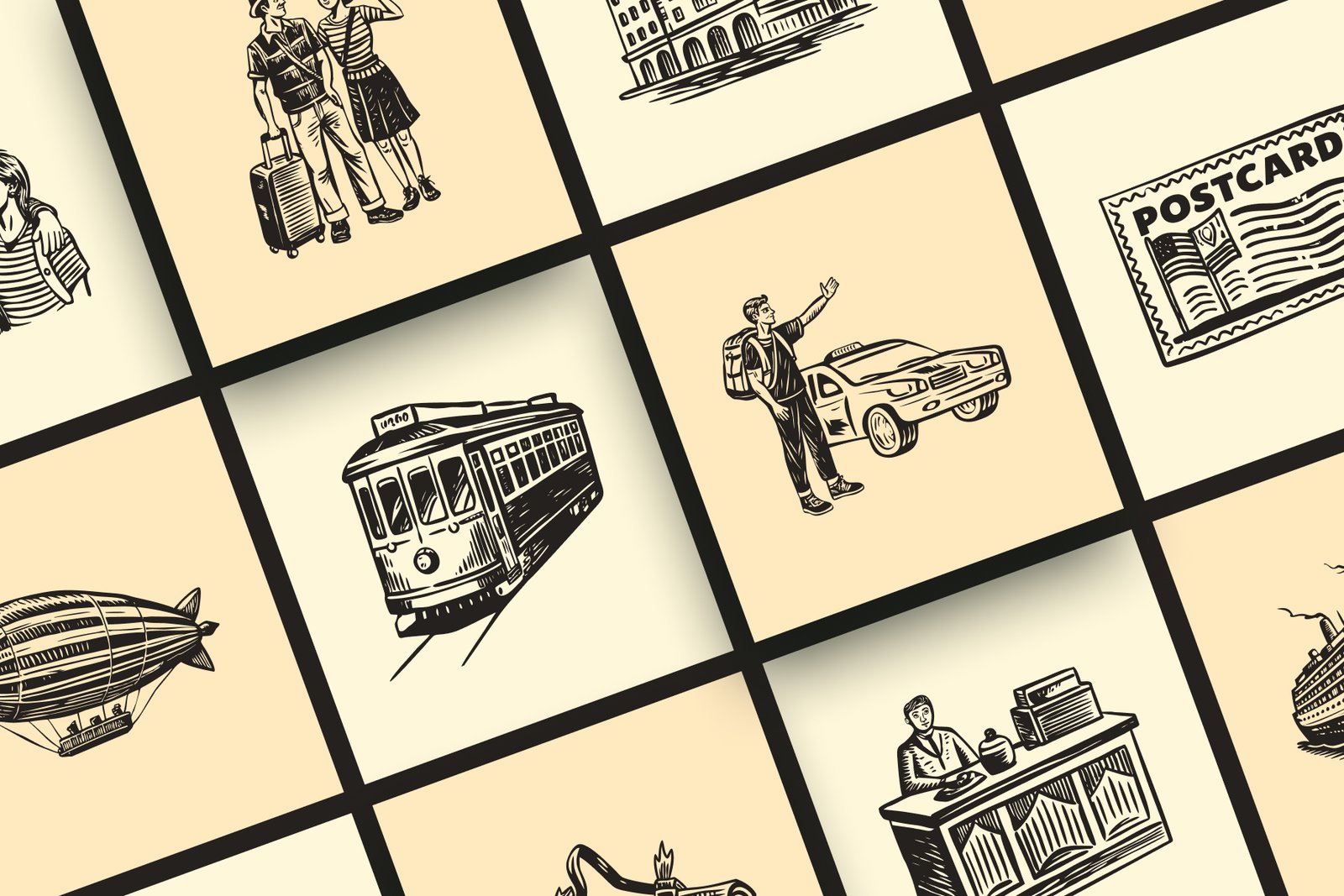 Vintage Travel Illustration Set