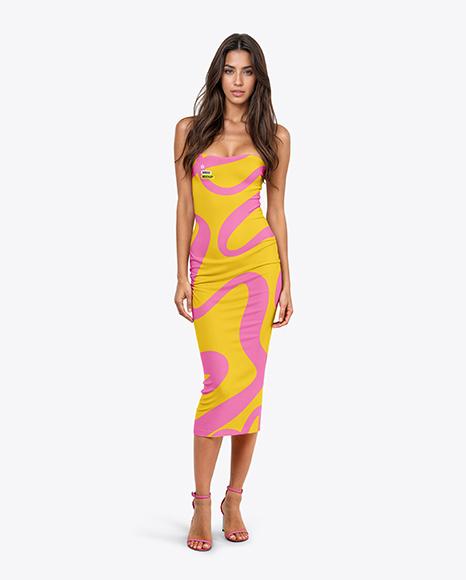 Woman Wearing Tight Dress Mockup - Women+S+Tennis+Dress+Mockup+Front+View+In+Apparel+Mockups+On+Yellow+Images+Object+Mockups