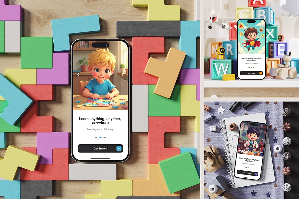 Phone Screen with Kids App Mockup
