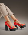 Platform Heels on Woman's Legs with Jeans Mockup