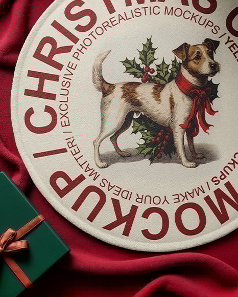 Christmas Round Rug Next to Christmas Tree Mockup