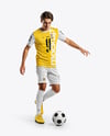 Soccer Player Wearing Crew Neck Jersey and Shorts Mockup