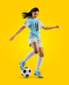 Woman Wearing Soccer Jersey and Shorts Mockup