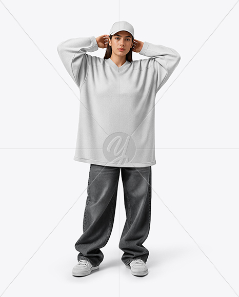 Woman Wearing Ice Hockey Jersey and Cap Mockup