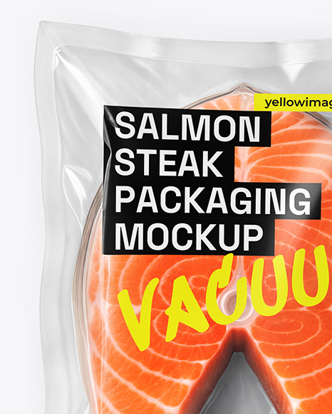 Clear Plastic Flow-Pack with Salmon Fish Steak Mockup