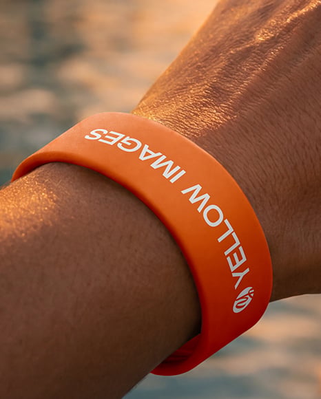 Silicone Wristband on Man's Hand Mockup