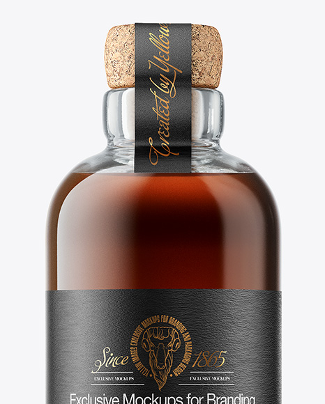 Black Rum Bottle with Cork Mockup