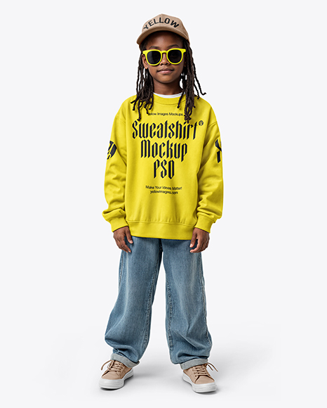 Black Boy with Braids Wearing Sweatshirt and Baseball Cap Mockup - Blank sweatshirt mockup