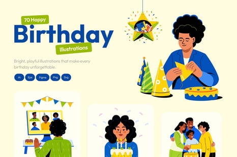 Happy Birthday Illustration Set