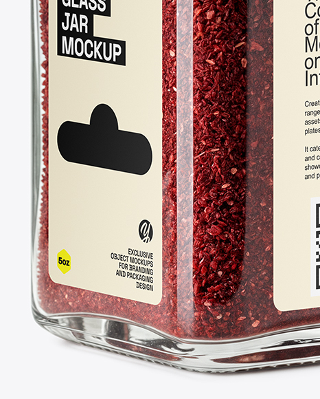 Square Glass Jar with Sumac Spice Mockup