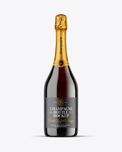 Green Glass Red Champagne Bottle Mockup