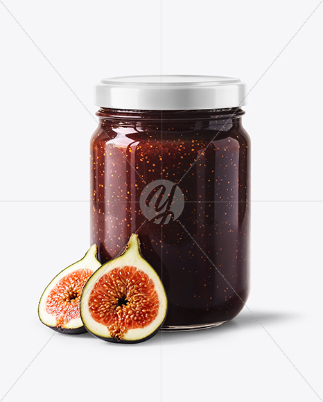 Glass Jar with Fig Jam & Fig Cut in Half Mockup