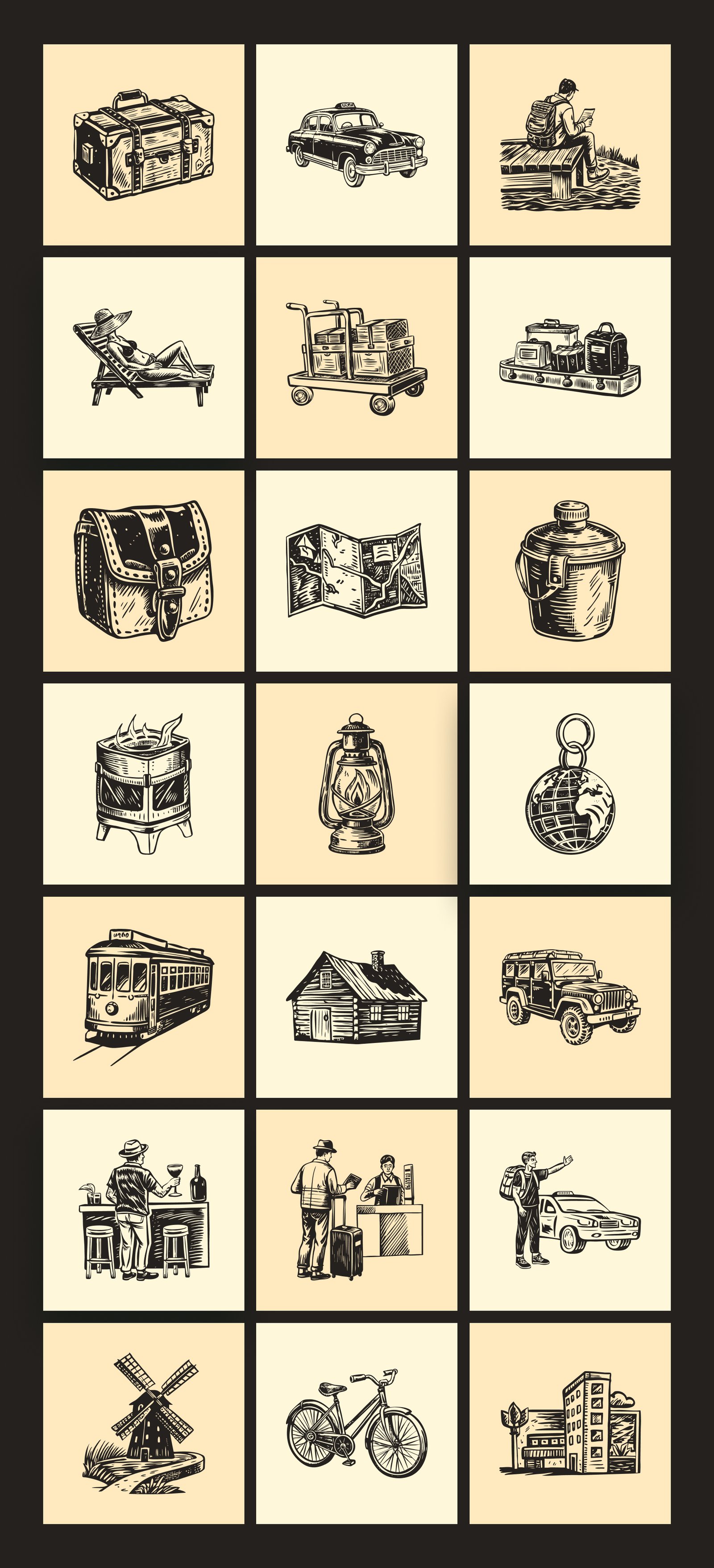 Vintage Travel Illustration Set