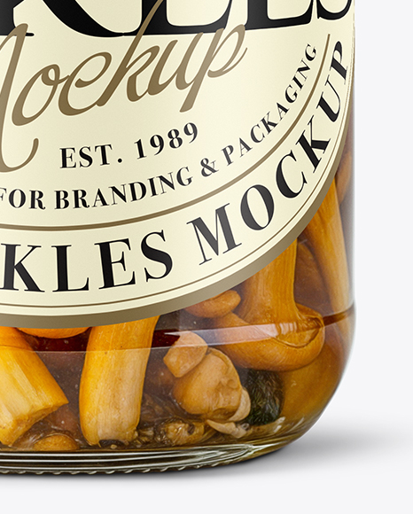 Glass Jar with Chanterelles Mushrooms Mockup