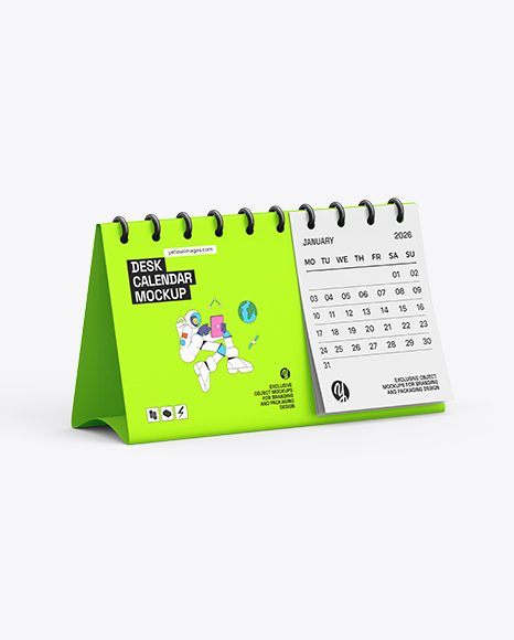Desk Calendar Mockup – Half Side View - Tent card mockup
