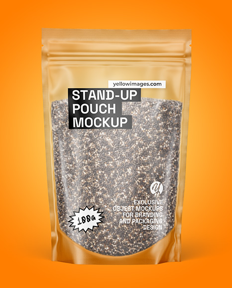 Frosted Stand-Up Pouch w/ Chia Seeds Mockup