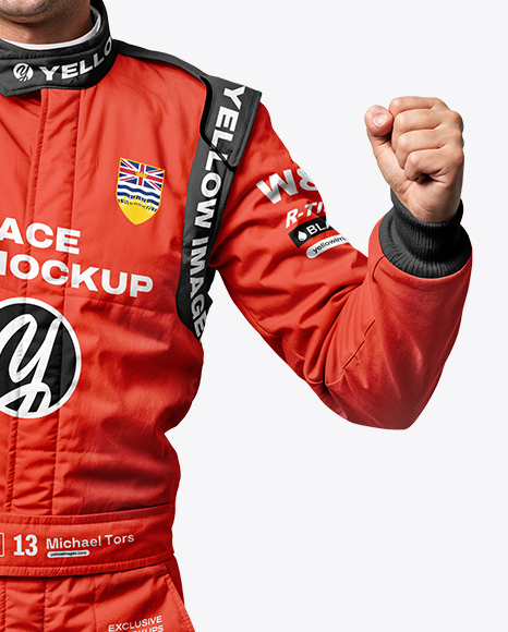 Man Wearing Racing Kit With Cup Mockup