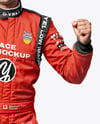 Man Wearing Racing Kit With Cup Mockup
