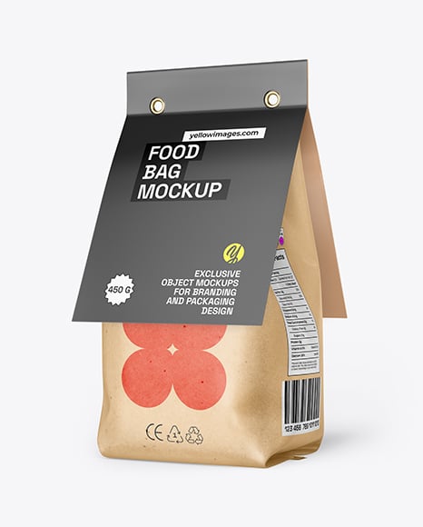 Kraft Package with Paper Label Mockup - Kraft+Package+W+Croissant+Mockup+In+Packaging+Mockups+On+Yellow