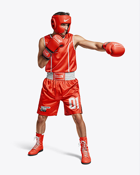 Man Wearing Full Boxing Kit Mockup - Kit mockup psd