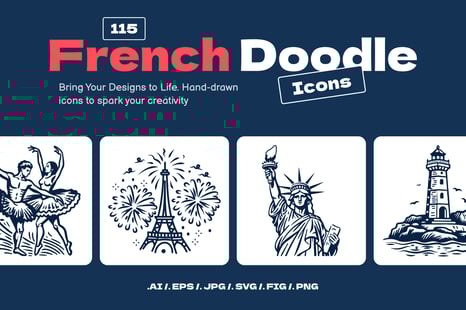 French Doodle Icons Collection