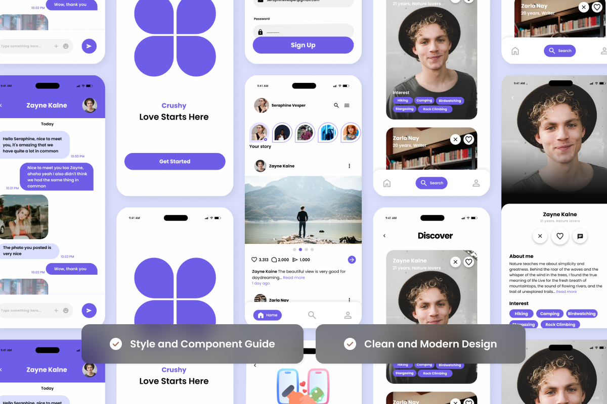 Crushy - Bold Social &amp; Dating App UI Kit