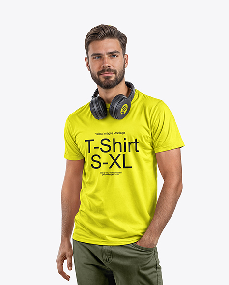 Cyberathlete Wearing T-Shirt and Headphones Mockup - Esport jersey