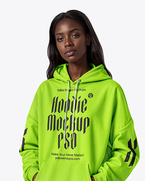 Afro-American Woman Wearing Hoodie and Cycling Shorts Mockup