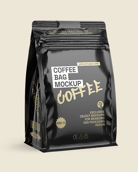 Glossy Coffee Bag Mockup - Half Side view