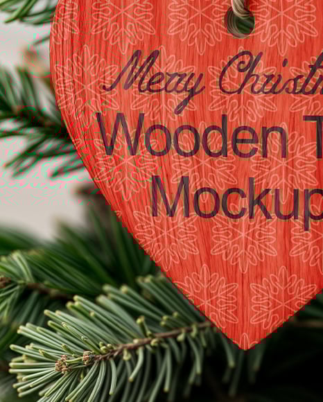 Wooden Heart Shaped Toy on Christmas Tree Mockup
