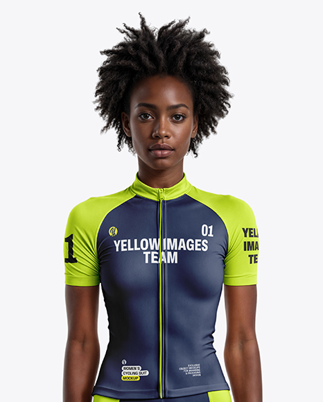 Black Woman Wearing Raglan Cycling Jersey and Bib Shorts Mockup