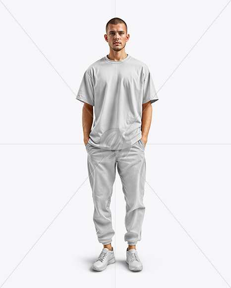 Man Wearing an Oversize T-shirt and Pants Mockup