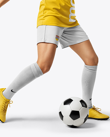 Woman Wearing Soccer Jersey and Shorts Mockup