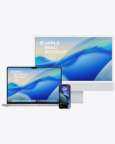 Apple IMac with Macbook and Iphone Mockup - Monitor screen mockup