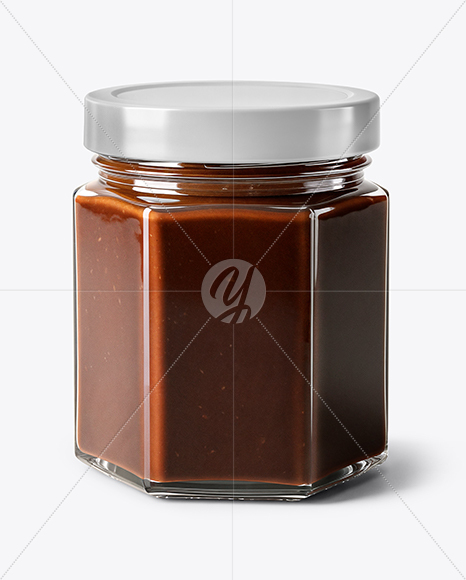 Hexagonal Jar with Chocolate Fudge Sauce Mockup