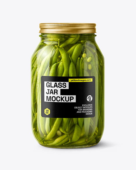Clear Glass Jar with Pickled Green Beans Mockup - Honey+Jar+Mockup+In+Packaging+Mockups+On+Yellow+Images+Creative