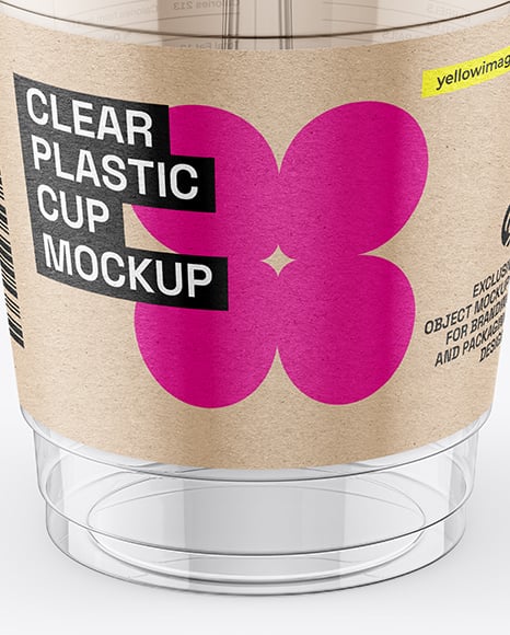 Clear Plastic Dessert Cup with Fork Mockup