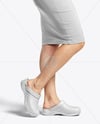 Pair of Clogs on Woman's Legs with Dress Mockup