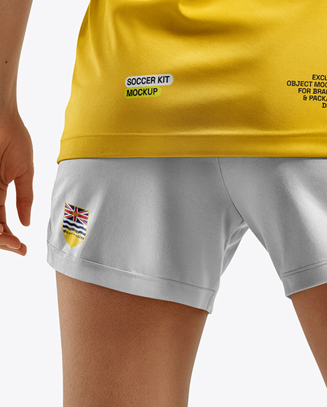 Female Soccer Player Wearing Jersey and Shorts Mockup
