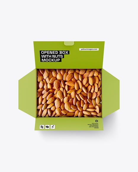 Opened Box With Almond Nuts Mockup - White box mockup