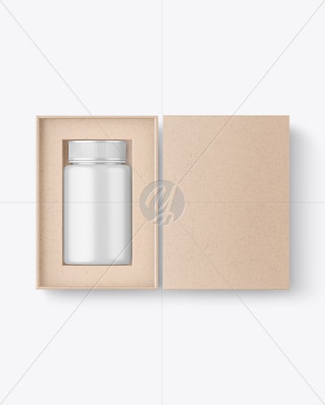 Pills Bottle in a Kraft Box Mockup