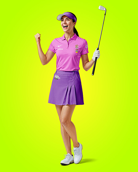Woman Wearing Golf Shirt and Skirt Mockup