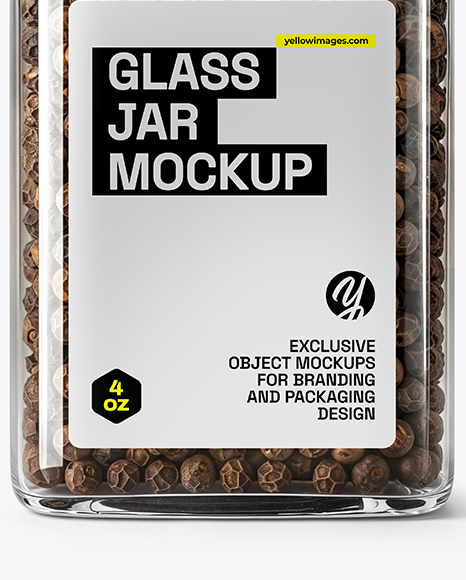 Square Spice Jar with Whole Black Pepper Mockup